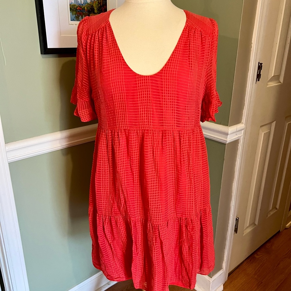 Marie Oliver Vibrant Red/Orange Tiered Mini Dress